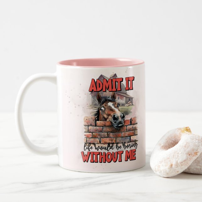 Cartoon Horse Two-Tone Coffee Mug (With Donut)