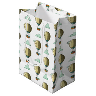 Cartoon Hot Air Balloon Neutral Baby Shower Medium Gift Bag