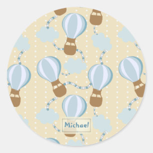 Cartoon Hot Air Balloons and Clouds Kids Pattern Classic Round Sticker