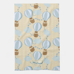 Cartoon Hot Air Balloons and Clouds Kids Pattern Tea Towel
