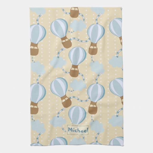 Cartoon Hot Air Balloons and Clouds Kids Pattern Tea Towel (Vertical)