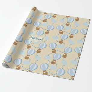 Cartoon Hot Air Balloons and Clouds Kids Pattern Wrapping Paper