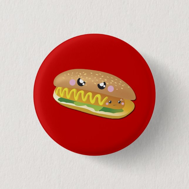 Cartoon Hot Dog on Red, Summer BBQ button (Front)