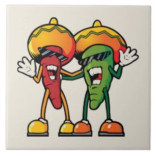 Cartoon hot peppers ceramic tile