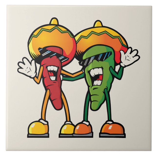 Cartoon hot peppers ceramic tile (Front)