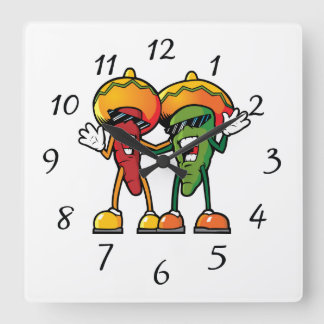 Cartoon hot peppers square wall clock
