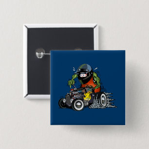 Cartoon hot rod 15 cm square badge