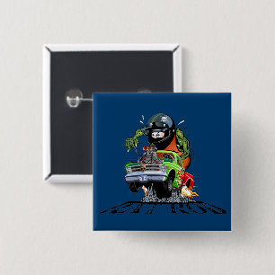 Cartoon hot rod 15 cm square badge