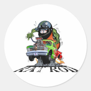 Cartoon hot rod classic round sticker
