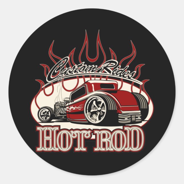Cartoon hot rod classic round sticker (Front)