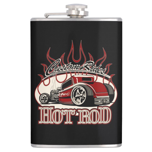 Cartoon hot rod hip flask (Front)