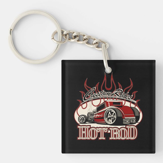 Cartoon hot rod key ring (Front)