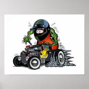 Cartoon hot rod poster