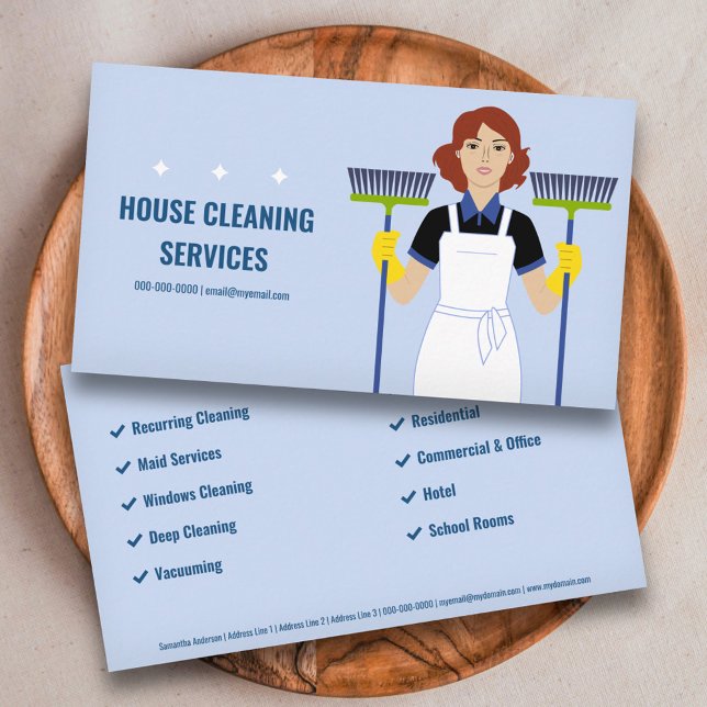 Cartoon House Cleaning Services Business Card (Cartoon House Cleaning Services Business Card)