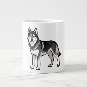 Cartoon Husky Dog Gift Black White Siberian Large Coffee Mug