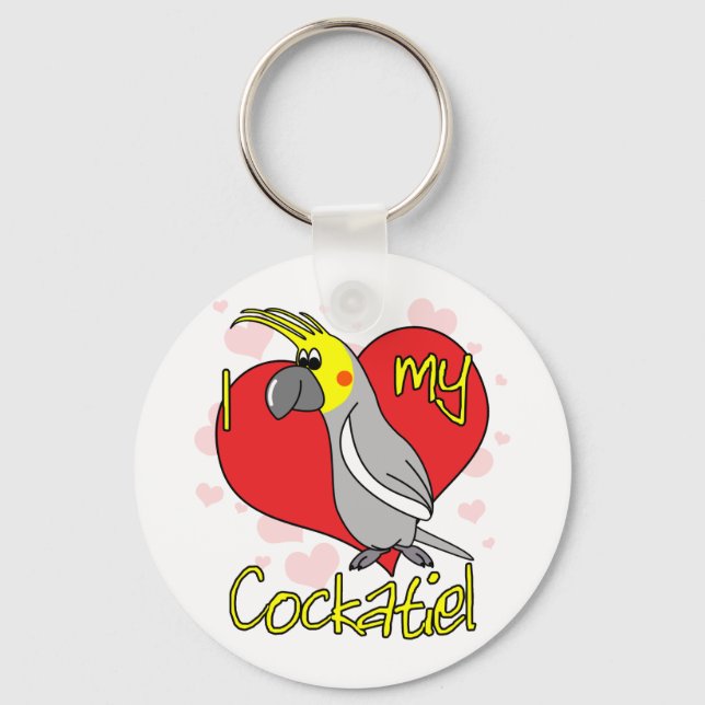 Cartoon I Love my Cockatiel Keychain (Front)