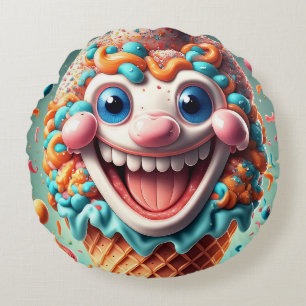 Cartoon Ice Cream Cone Round Pillow – Whimsical 