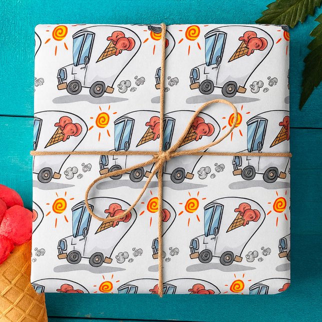 Cartoon Ice Cream Truck Fun Summer Dessert Wrapping Paper (Creator Uploaded)