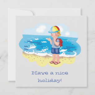 Cartoon illustration - Boy on the beach Holiday Card