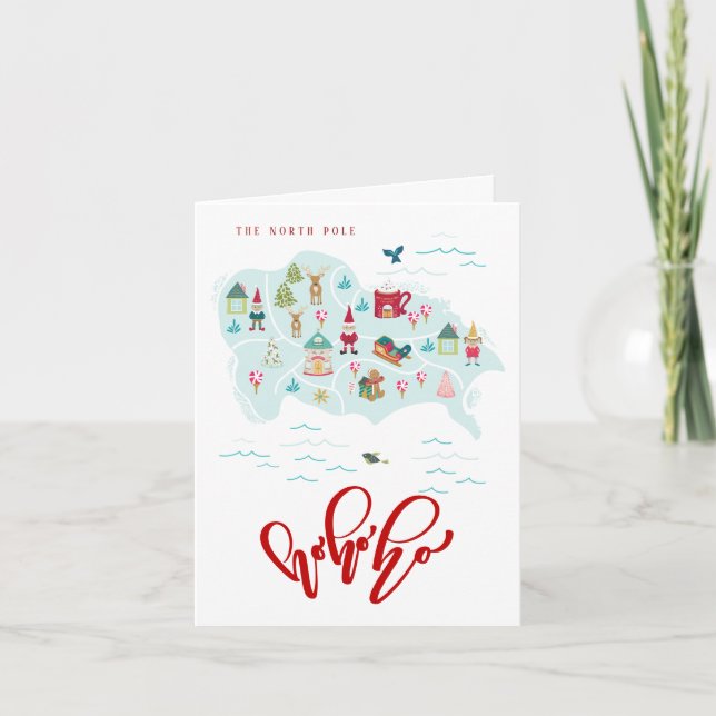Cartoon Illustration North Pole Christmas Village Holiday Card (Front)