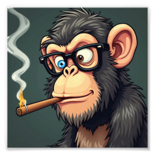 Cartoon illustration of a funny monkey smoking photo print