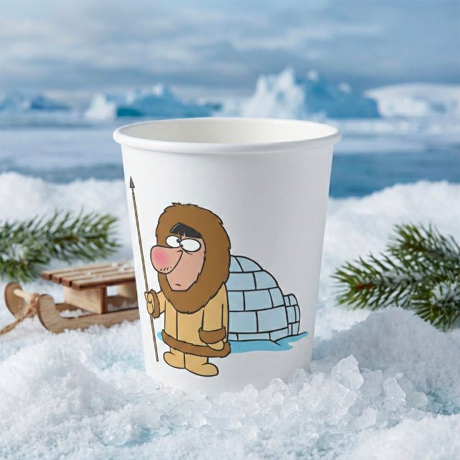 Cartoon Inuit Eskimo with Spear and Igloo Paper Cups (Creator Uploaded)