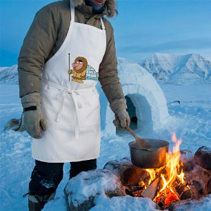 Cartoon Inuit Eskimo with Spear and Igloo Standard Apron