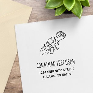 Cartoon Jetpack Turtle Address Rubber Stamp