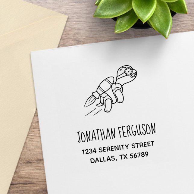 Cartoon Jetpack Turtle Address Rubber Stamp (Creator Uploaded)