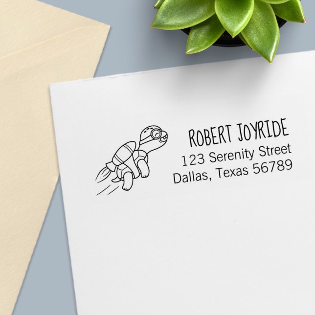 Cartoon Jetpack Turtle Address Self-inking Stamp (Creator Uploaded)