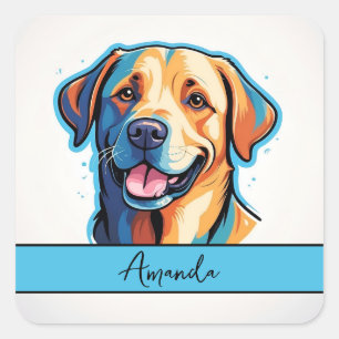Cartoon Joyful Yellow Labrador Retriever Square Sticker