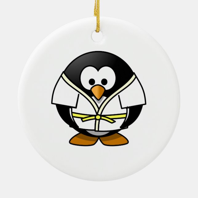 Cartoon Judo Penguin Ceramic Ornament (Back)