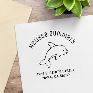 Cartoon Jumping Dolphin Arch Address Rubber Stamp