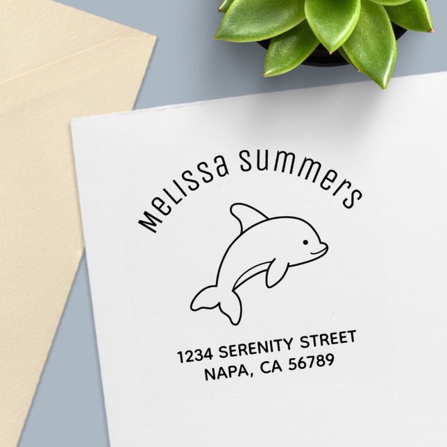 Cartoon Jumping Dolphin Arch Address Self-inking Stamp (Creator Uploaded)