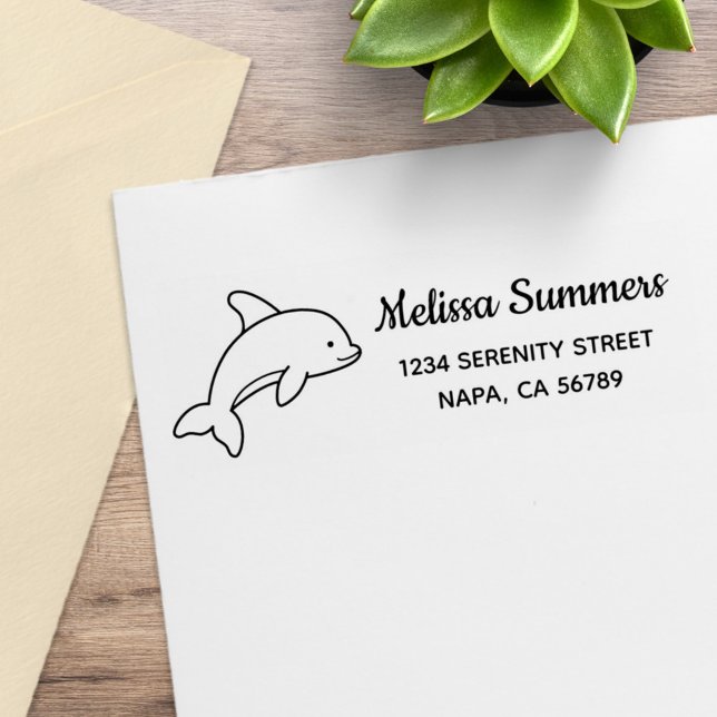 Cartoon Jumping Dolphin Return Address Rubber Stamp (Creator Uploaded)