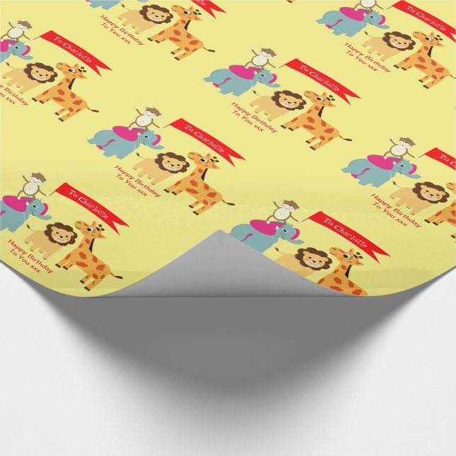 Cartoon Jungle Animals Happy Birthday Personalised Wrapping Paper (Corner)