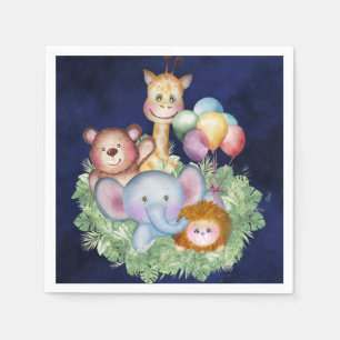 Cartoon jungle animals train theme napkin