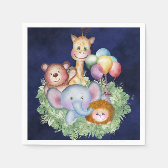 Cartoon jungle animals train theme napkin (Front)