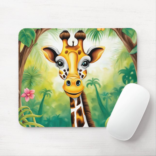 Cartoon Jungle Giraffe Mouse Pad (With Mouse)