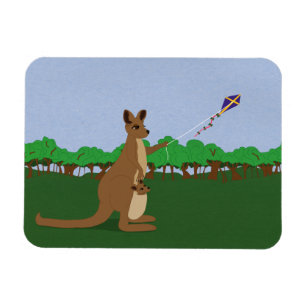 Cartoon Kangaroos Flying a Kite Magnet