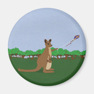 Cartoon Kangaroos Flying a Kite Magnet