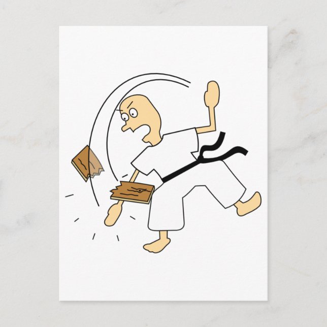 Cartoon Karate Man Chopping Wooden Board with Hand Postcard (Front)