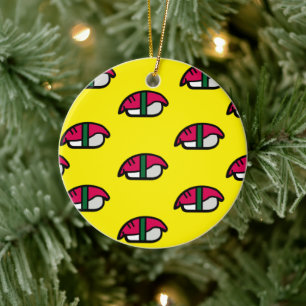 Cartoon Kawaii Sushi, Fish Rice & Seaweed Ceramic Ornament