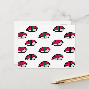 Cartoon Kawaii Sushi, Fish Rice & Seaweed Postcard