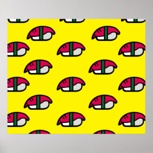 Cartoon Kawaii Sushi, Fish Rice & Seaweed Poster