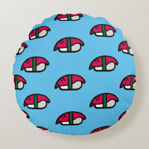 Cartoon Kawaii Sushi, Fish Rice & Seaweed Round Cushion