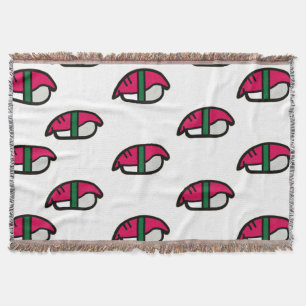 Cartoon Kawaii Sushi, Fish Rice & Seaweed Throw Blanket
