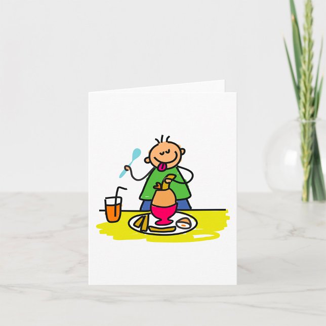 Cartoon Kid Enjoying Meal with Juice and Egg Card (Creator Uploaded)