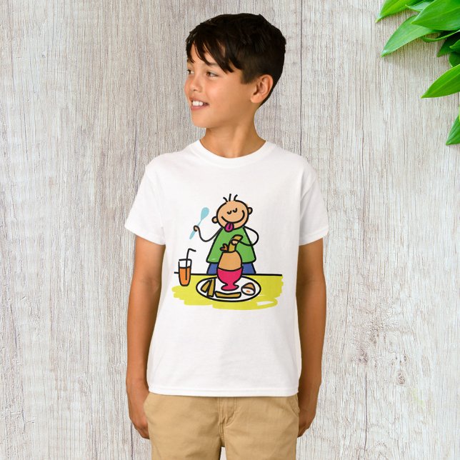 Cartoon Kid Enjoying Meal with Juice and Egg T-Shirt (Creator Uploaded)