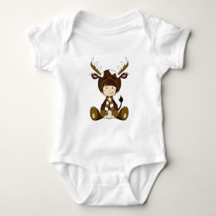 Cartoon Kid in Reindeer Costume Baby Bodysuit